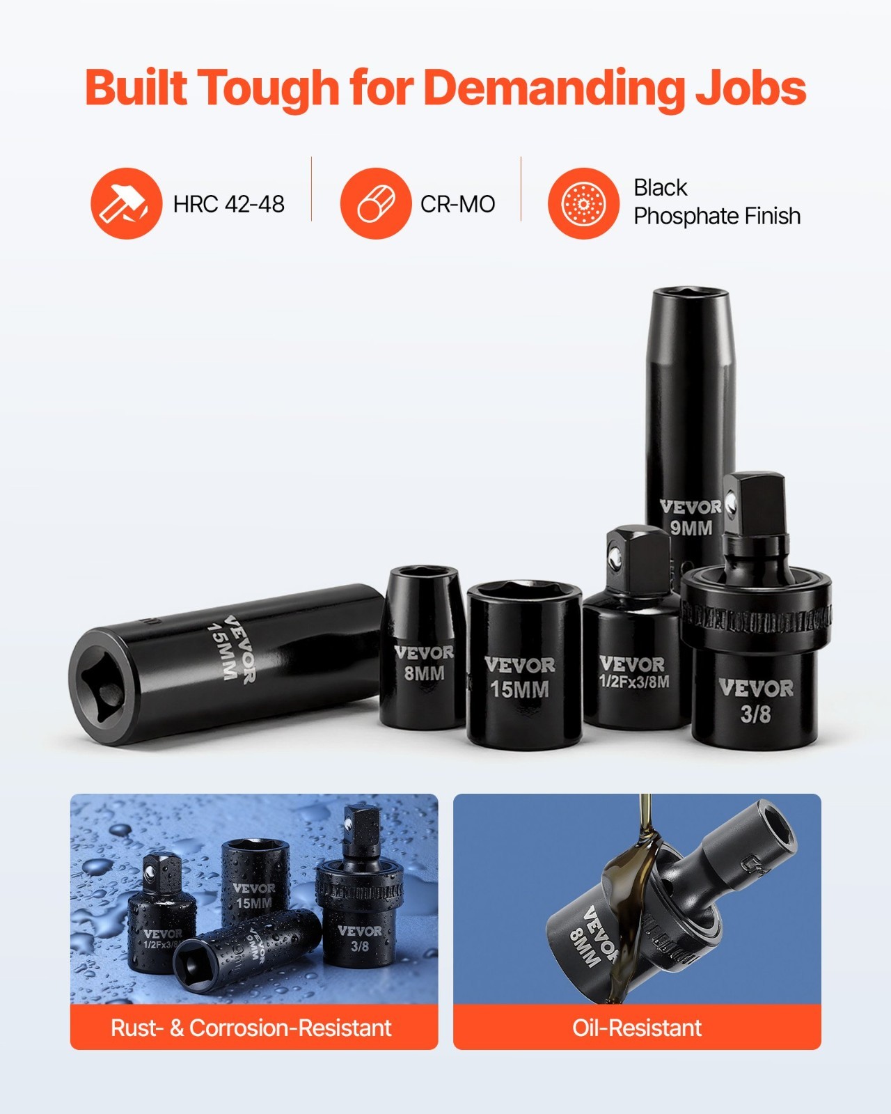 3/8″ Drive Impact Socket Set 67 Piece SAE & Metric 6 Point Deep Shallow Swivel S