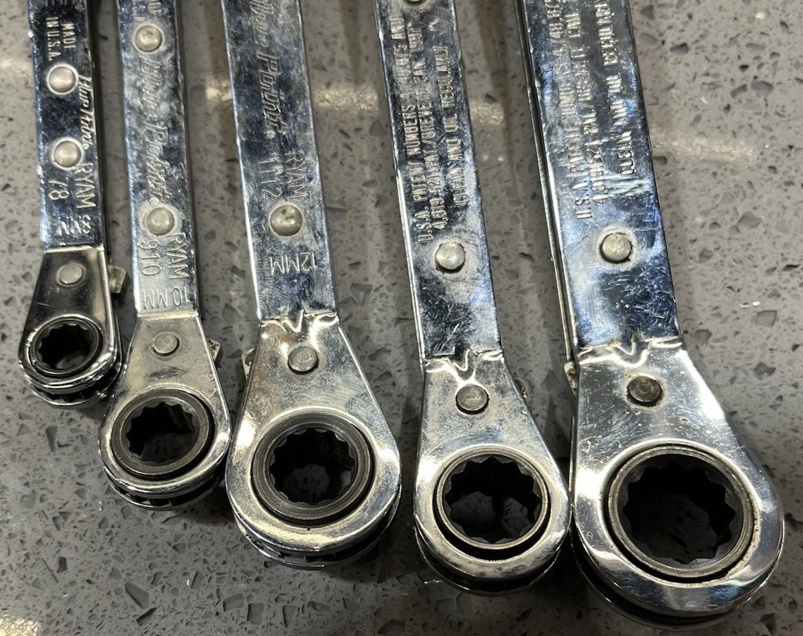 Blue-Point RBYAM605 5 pc 12-Point Metric 25° Offset Ratcheting Box Wrench Set