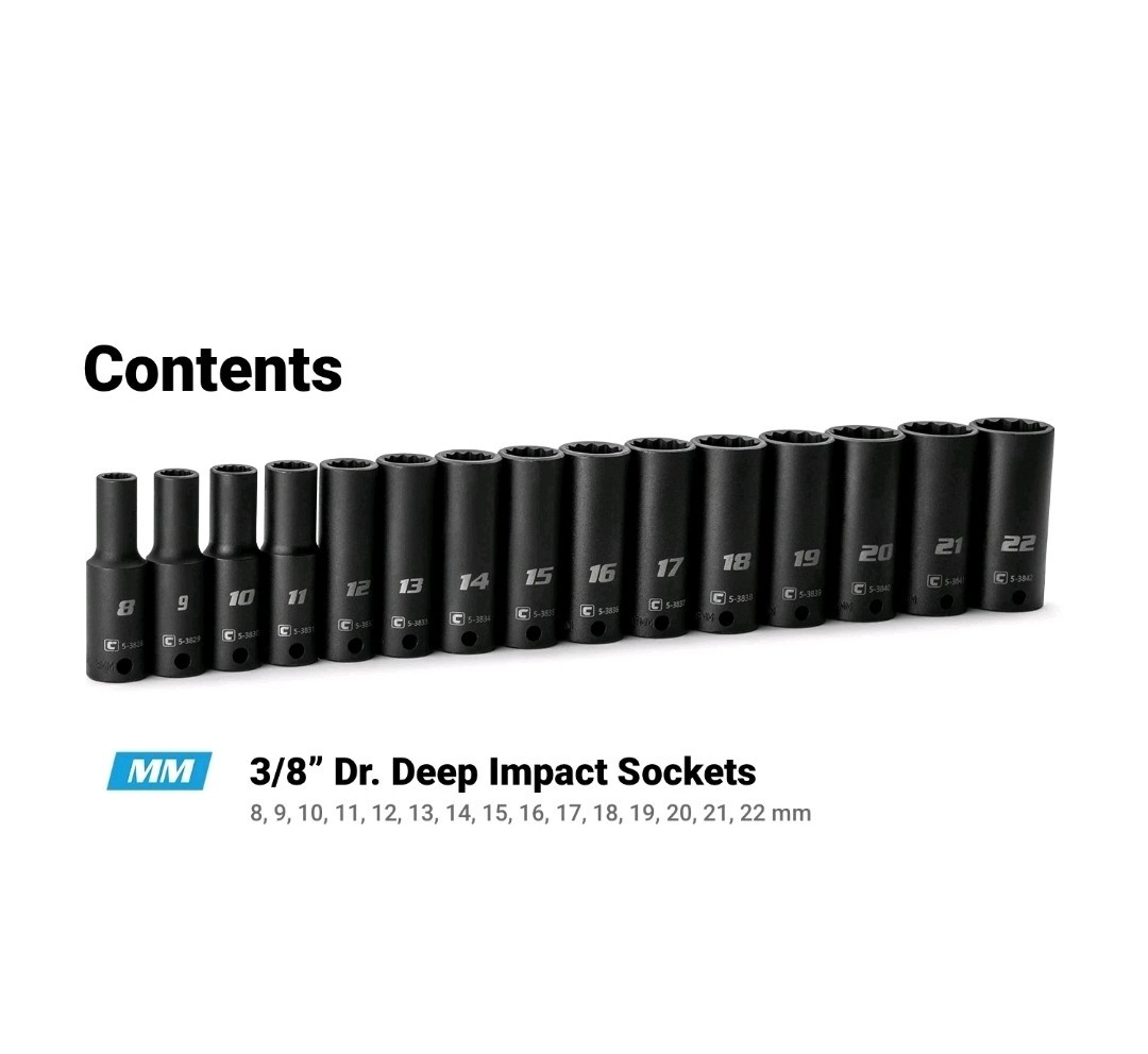 Capri Tools 3/8 in. Drive Deep Impact Socket Set, 12-Point, Metric, 15-Piece New