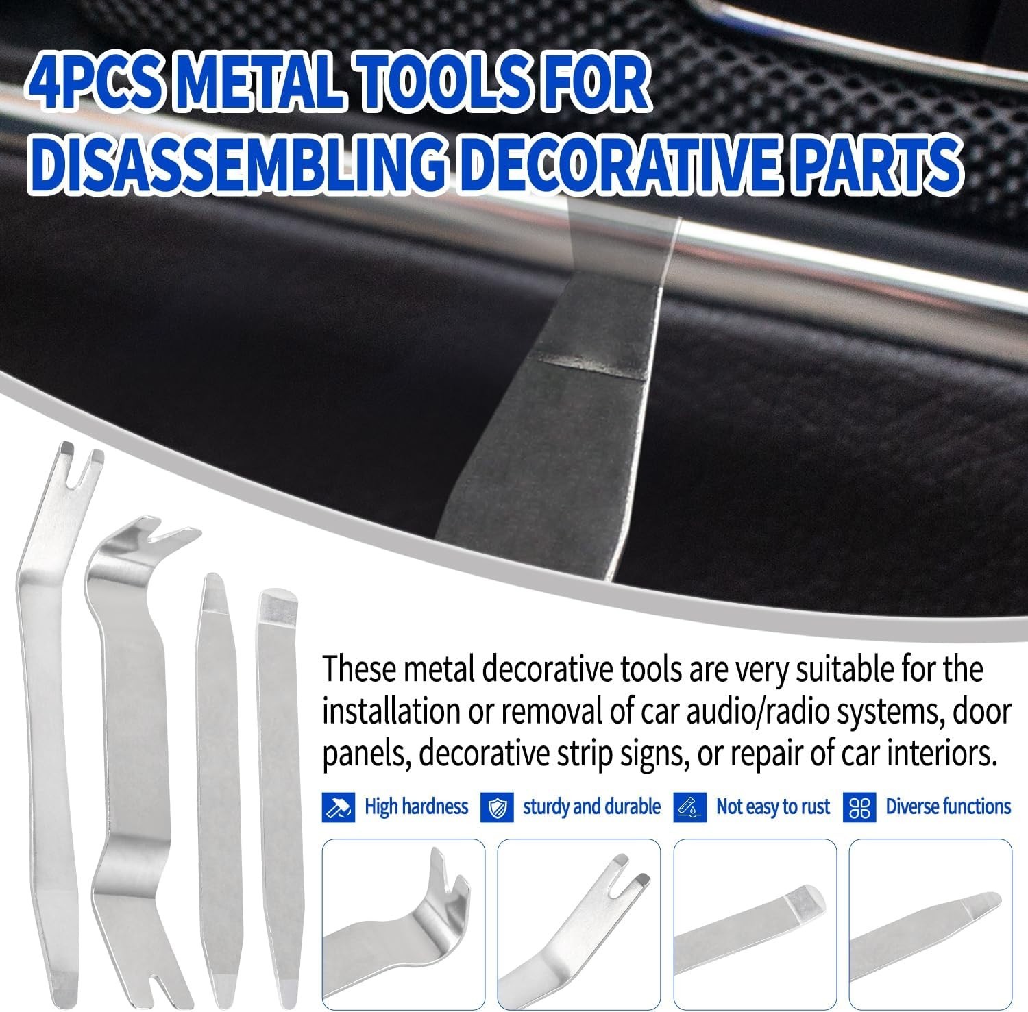 8PCS Auto Trim Removal Tool Kit,4140 Pry Tool Metal Pry Bar,Door Panel Removal