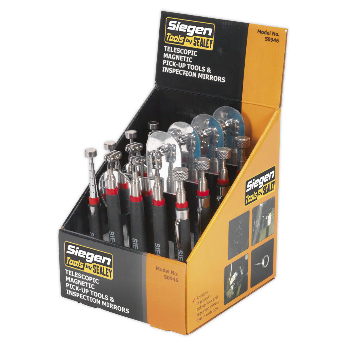 Sealey Telescopic Magnetic Pick-Up Tools & Inspection Mirrors – Box of 20 S0946