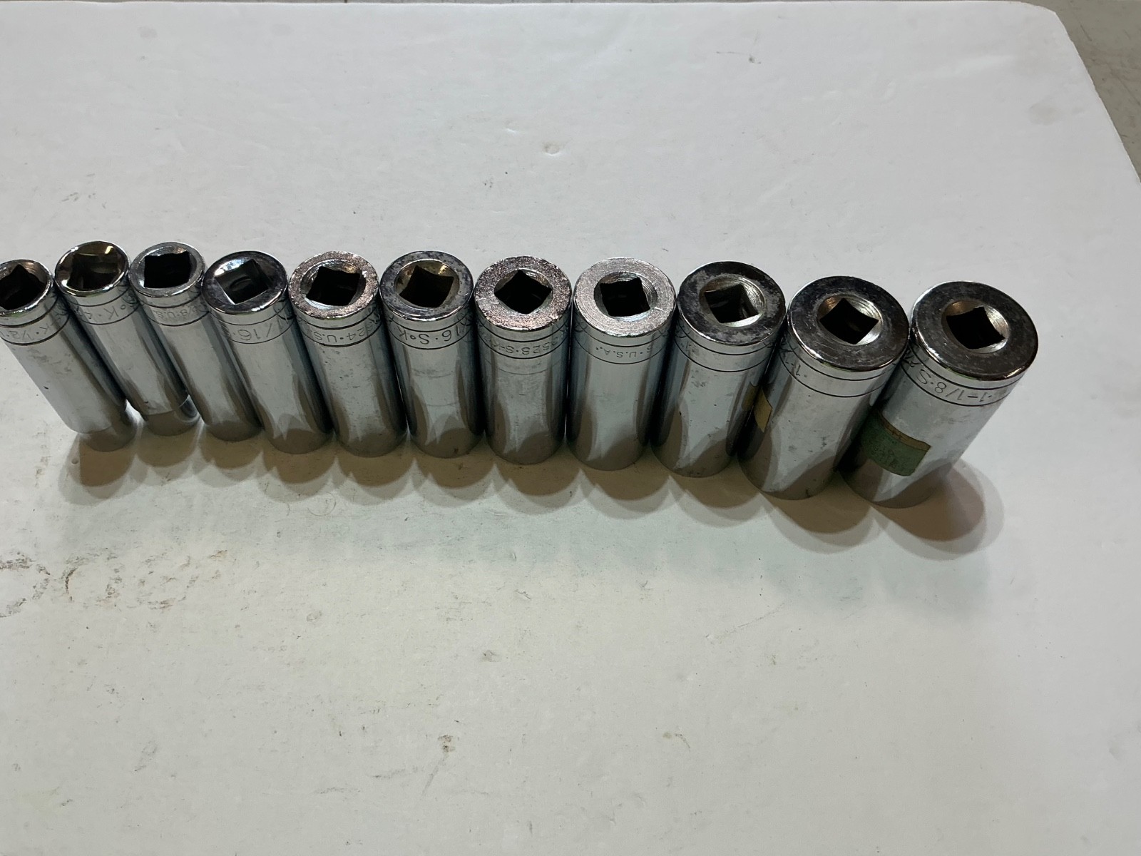 S-K tools 11 pc 1/2″ drive deep SAE set 12 pt 1/2″-1 1/8″ USA made