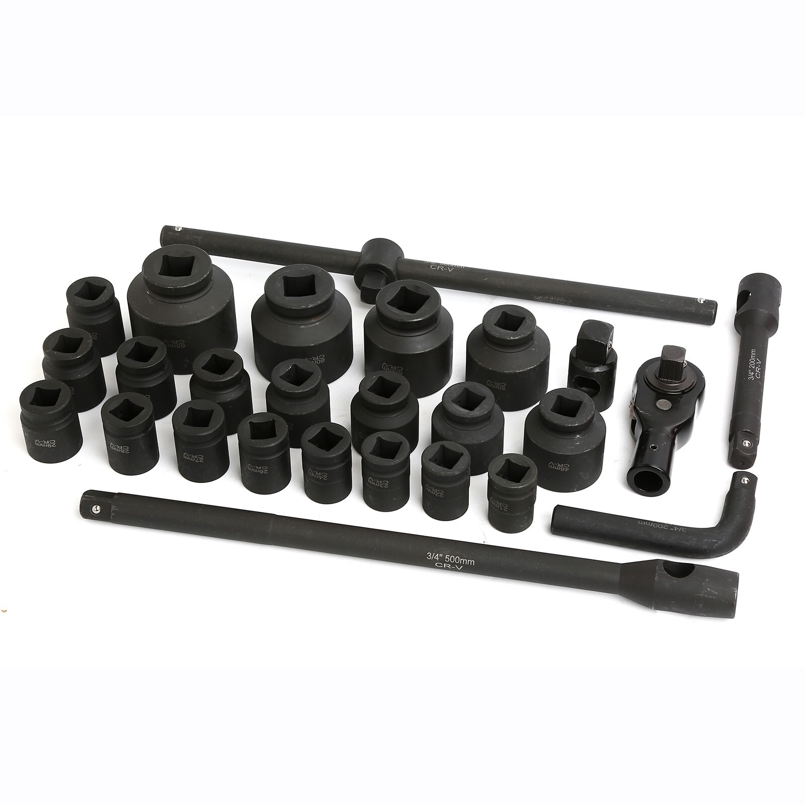 3/4″ Dr Metric Impact Socket Set 27 PCS 21 mm to 65 mm Shallow Socket Set