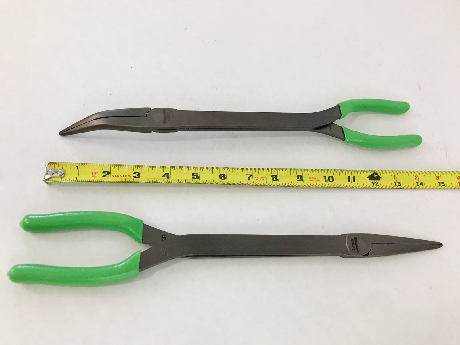 Snap-on 15″ Long-Neck Needle Nose Pliers & 35° Bent Talon Grip (Green) NEW!!!