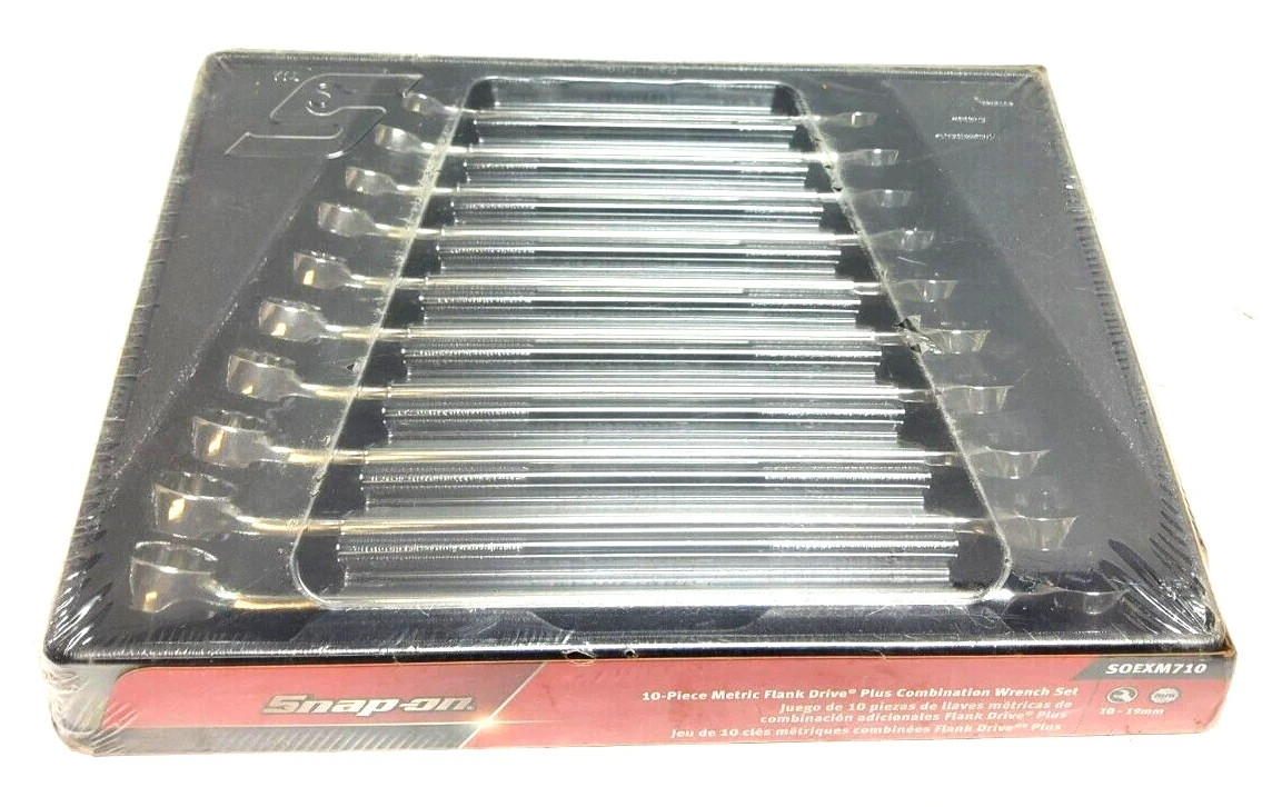 Snap-On 10-piece metric flank drive plus combination wrench set 10-19mm soexm710