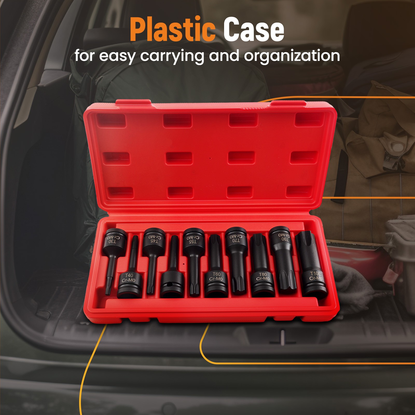 1/2 Inch 10X Impact Socket Bits Set 3-Inch Extra Long Impact Star W/Case