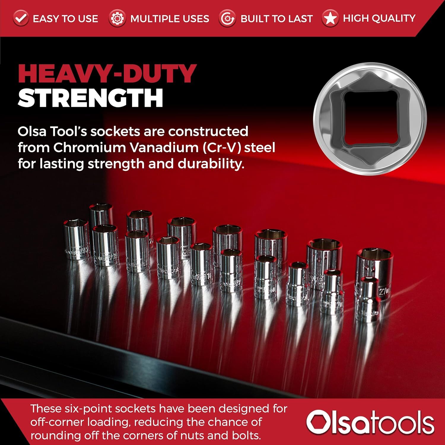 Olsa Tools Metric Socket Set (18pc) | 18pc, 1/2-Inch Drive, Shallow