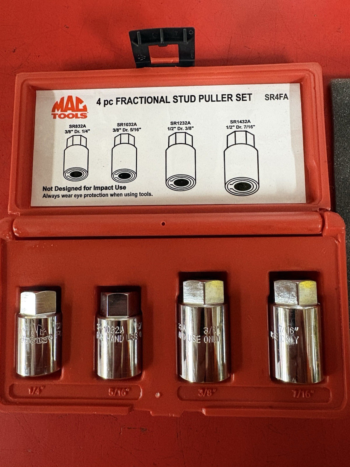 MAC TOOLS SR4FA 4PC Fractional Stud Puller Set BRAND NEW