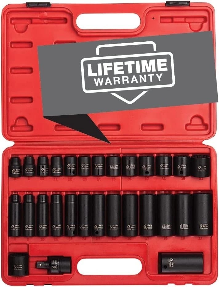 Sunex 3330 3/8″ Drive Impact Socket Set, 29-Piece Metric