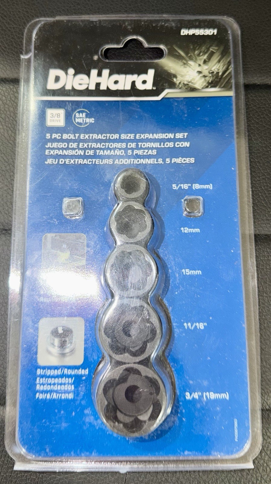 Diehard DHP55301 5 Pc Bolt Extraction Size Expansion Set, SAE/mm, 3/8” DR