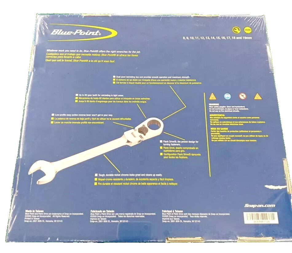 New Blue-point BOERMF712A 8 thru 19 mm 12-point box Flex Ratchet Wrench Set