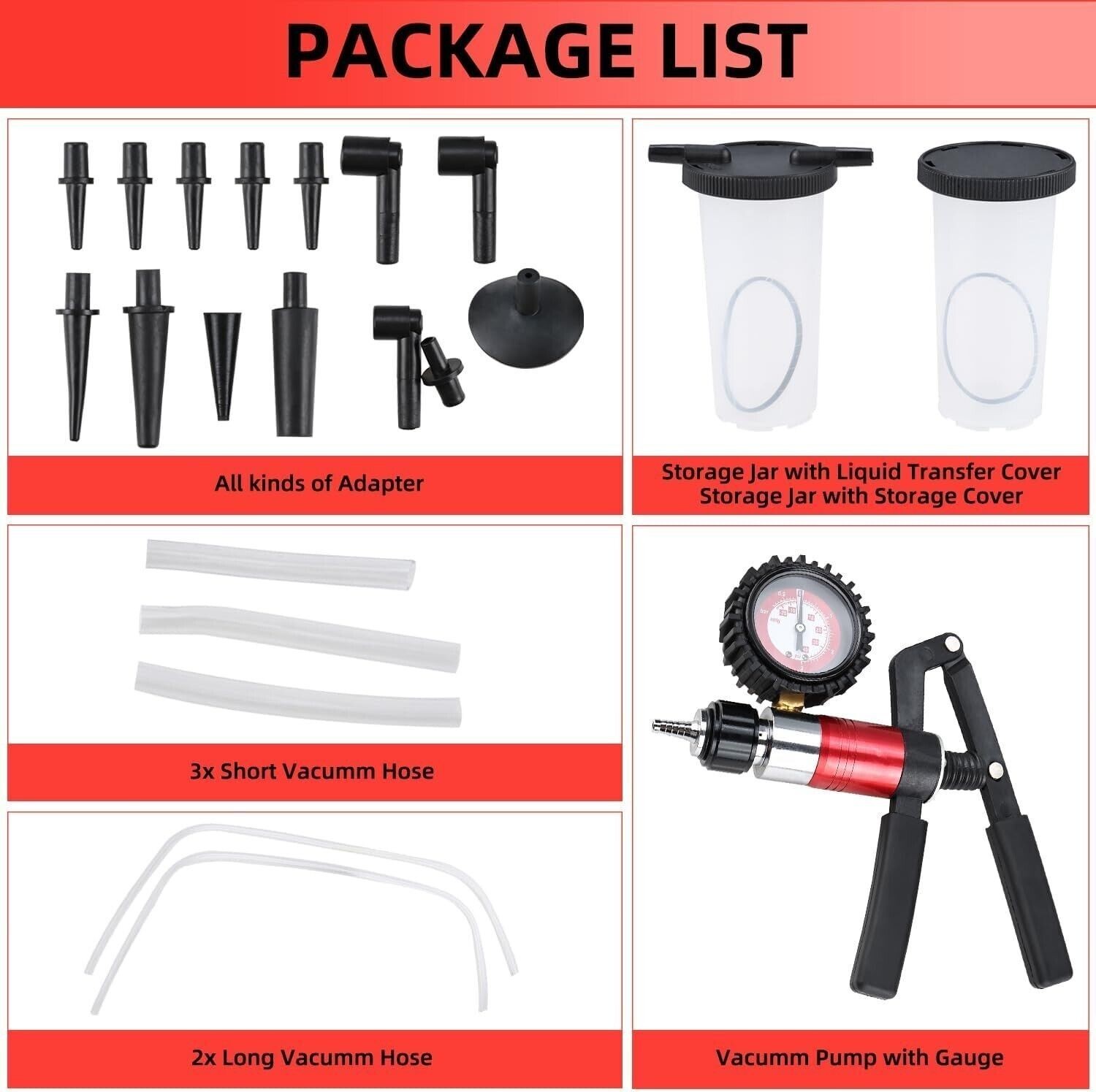 21Pcs Hand Held Vacuum Pressure Pump Tester Brake Fluid Bleeder Bleeding Tool