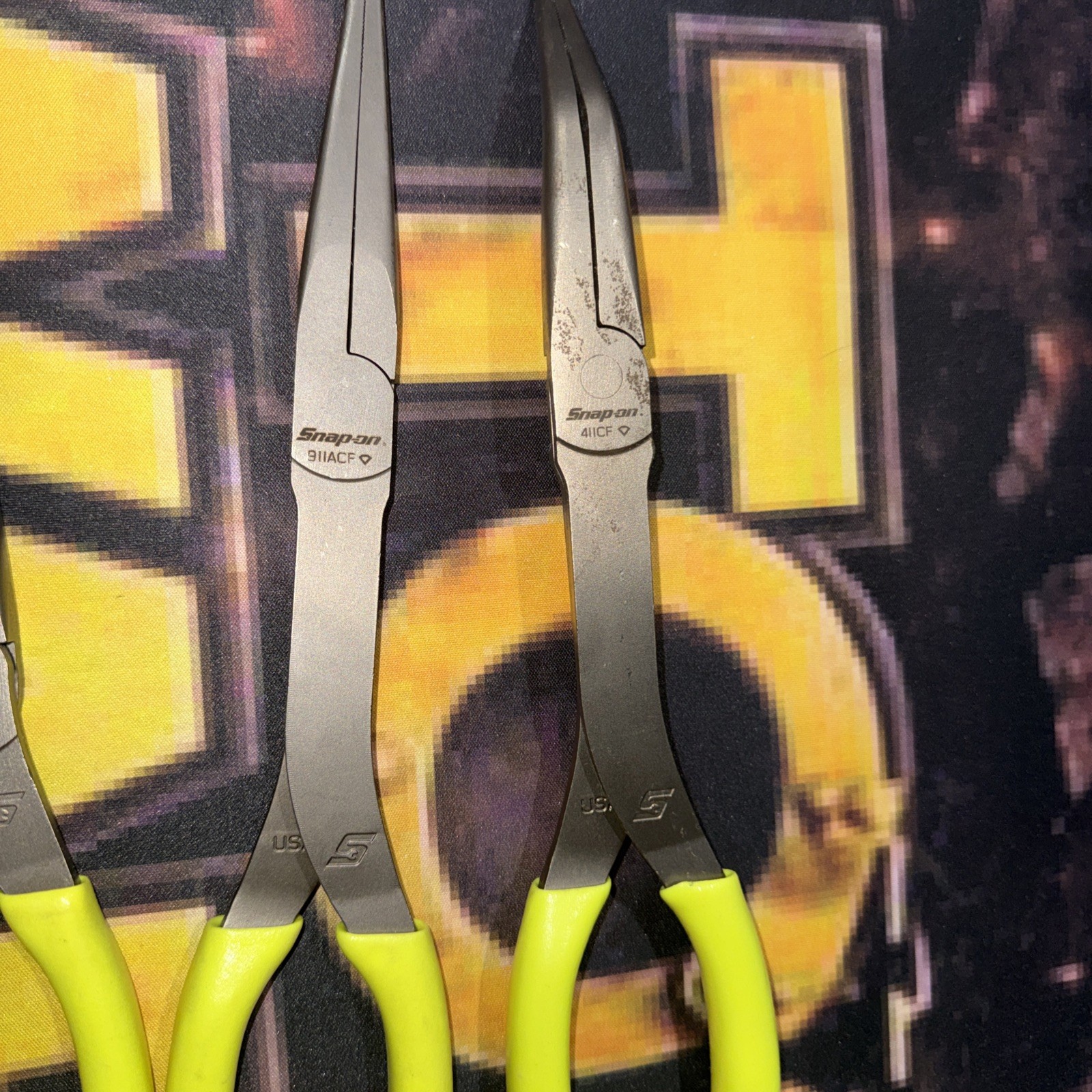 Snap-On Tools 5 PIECE HI VIZ Soft Grip LONG Neck Needle Nose Pliers Lot Set