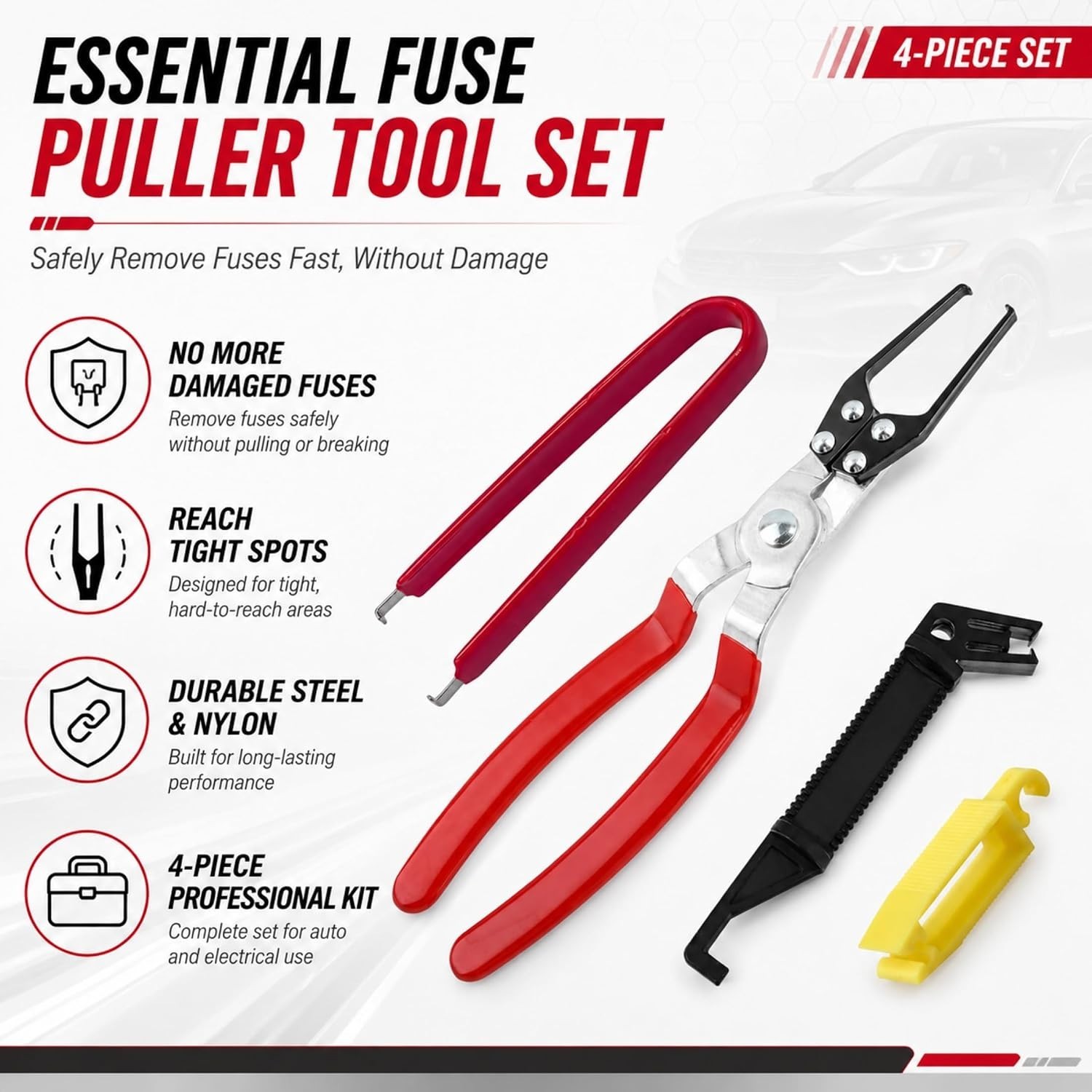 4-Pack Relay Fuse Puller Pliers – Professional Automotive Tool Set for Tight …