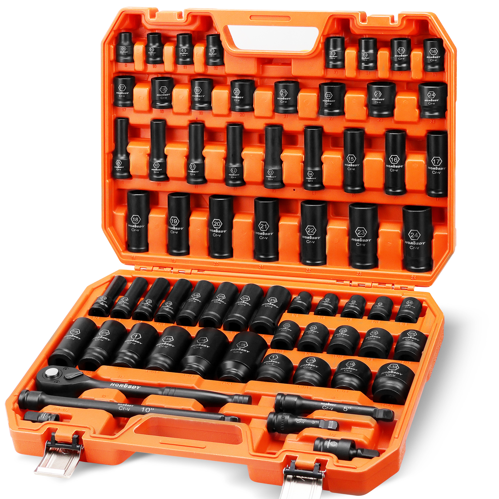 66PC 1/2″ Drive Impact Socket Set Deep & Standard SAE Metric 3/8-1-1/4″ 8-24mm