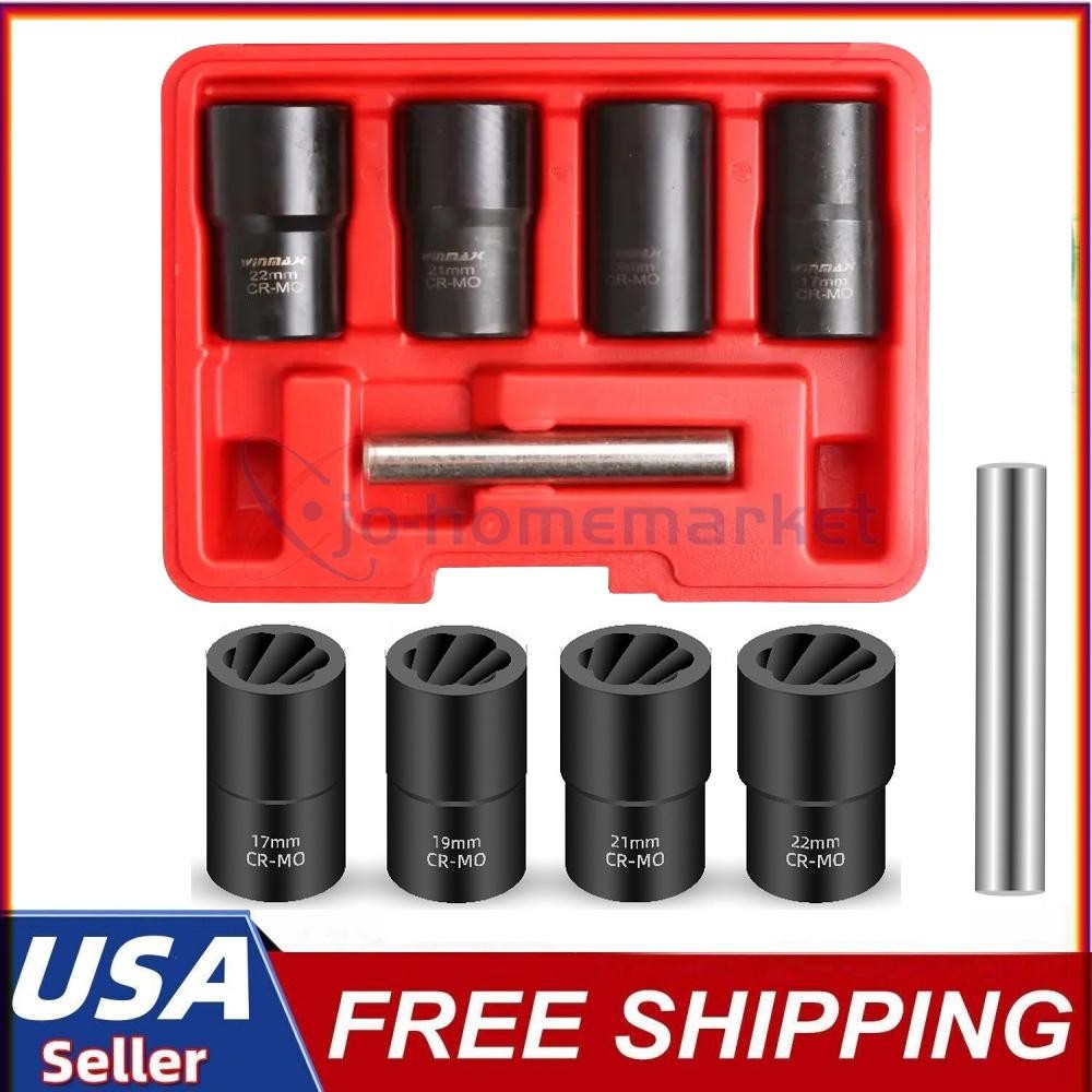 5Pcs Twist Socket 1/2” Drive For Wheel Lug Nut Damaged Removal and Extractor