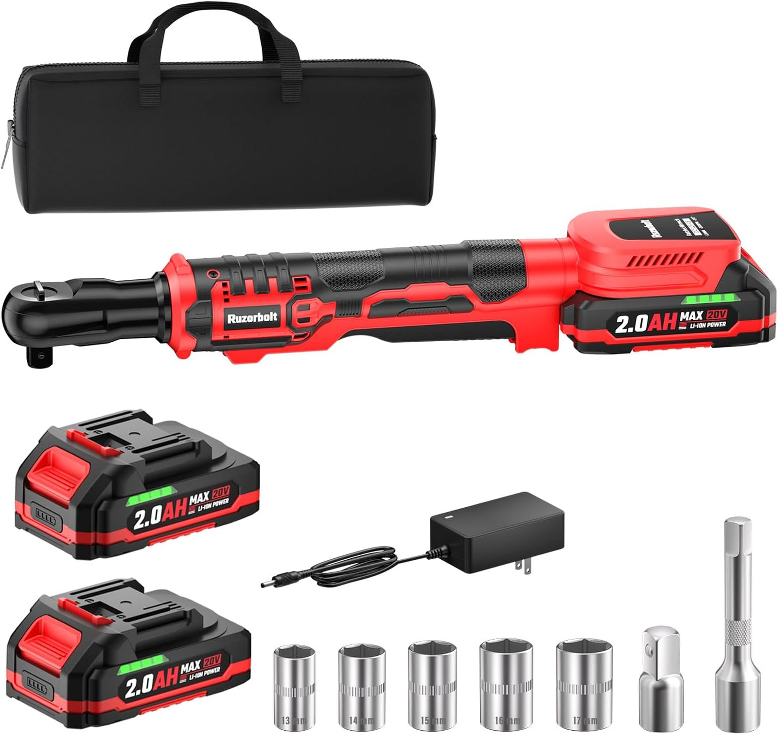 20V Cordless Ratchet Wrench 3/8″ Set, 88 Ft-lbs(120N.m), 500 RPM, Electric
