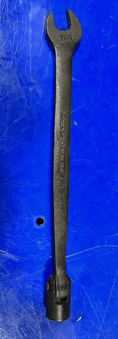 Snap On 7/16” Flex Head Socket Open-End Combination Wrench SAE GFHO14 Black NEW