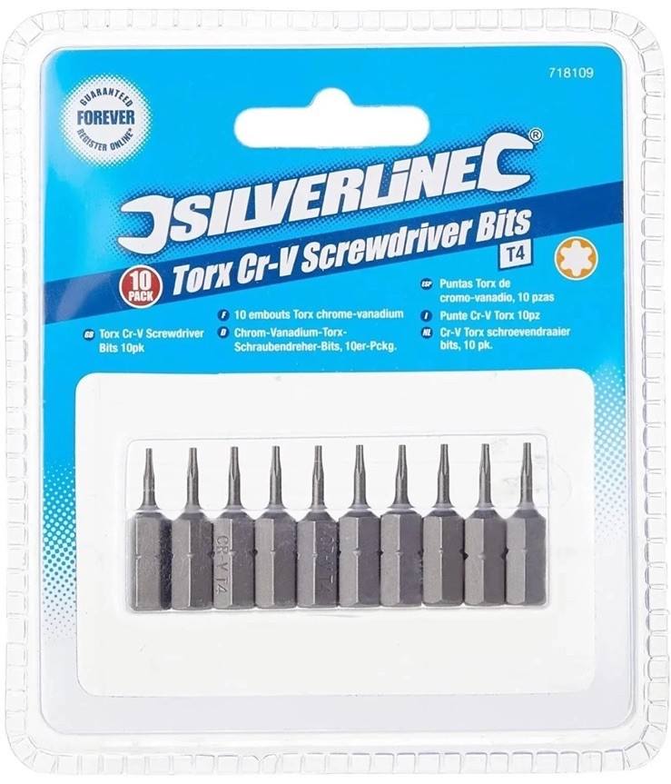 Silverline Torx Cr-V T4 Screwdriver Bits 718109 Pack of 10 Brand New Sealed