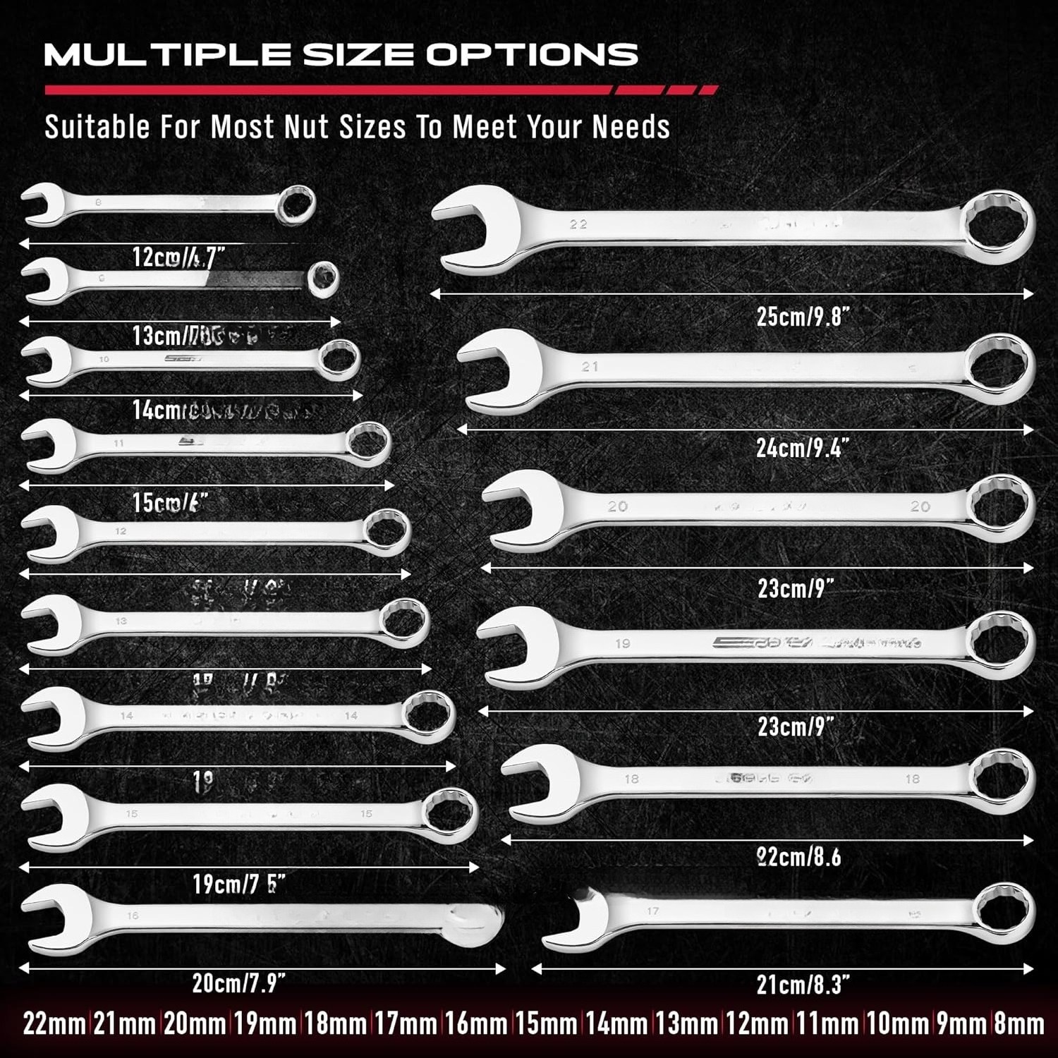 30-Piece Combination Wrench Set – Open-End Wrench Set with Storage Case