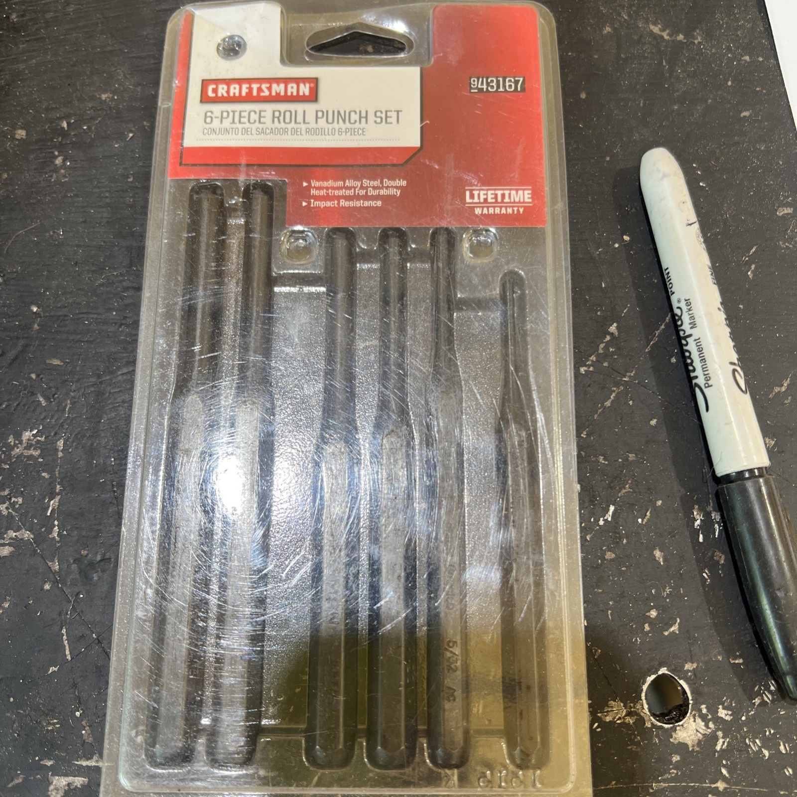 NOS SEARS Craftsman USA 6pc Roll Pin Punch Set Gunsmith Western Forge 43167