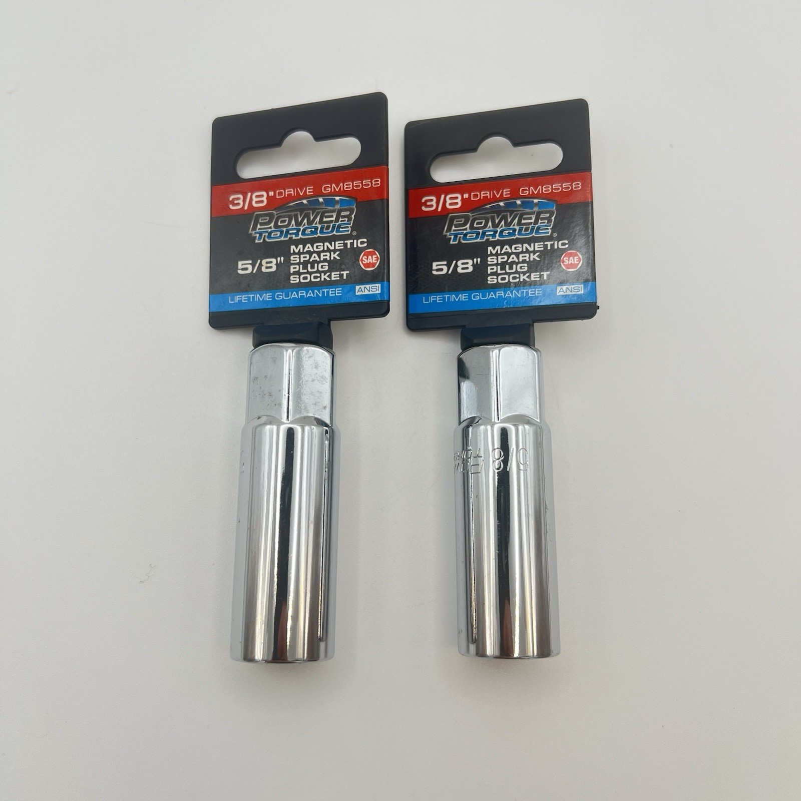 Power Torque 2pc 5/8″ Magnetic Spark Plug Socket 6-Point 3/8″ Drive GM8558 NOS
