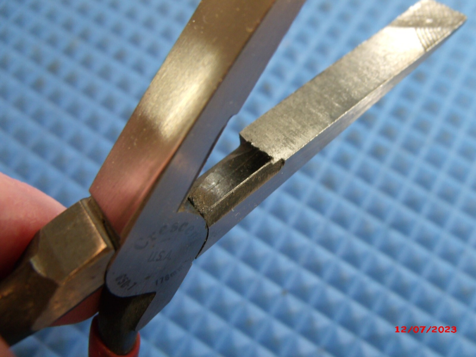 «CRESCENT» U.S.A. #650-1 FLAT NOSED PLIERS WITH WIRE CUTTERS AND RED VINYL GRIPS