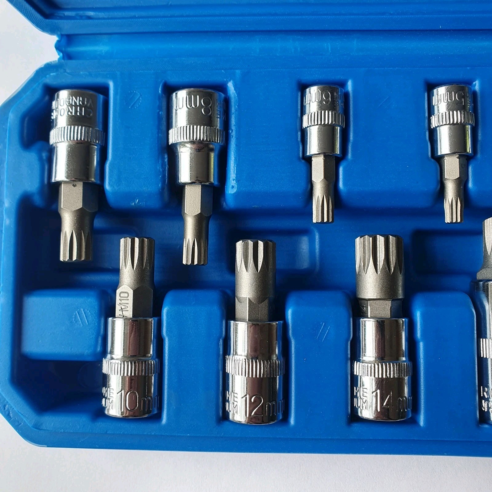 Qnkaa XZN Spline Bit Socket Set 12 Point 10pcs 1/2″ 3/8″ 1/4″ Drive