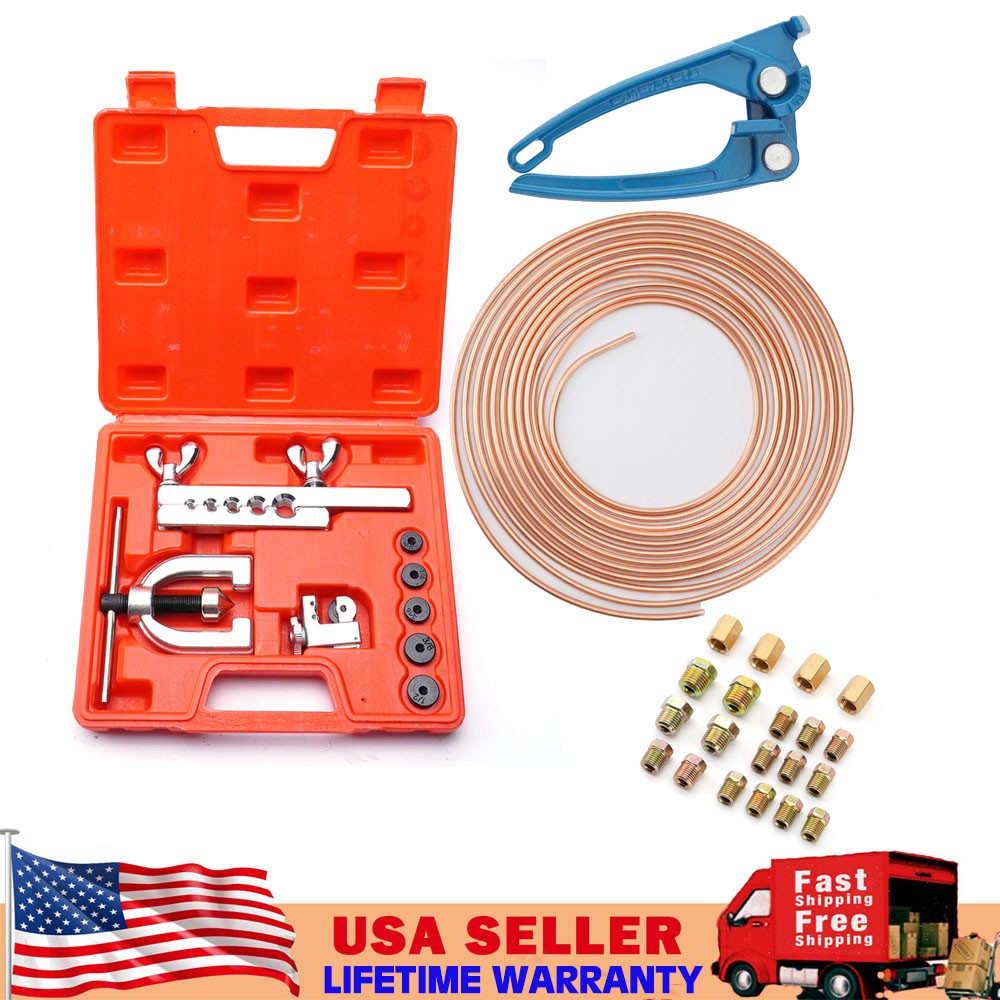 3/16 25ft Copper Coated Brake Line Tube Bender Single Double Flaring Tool KIt US