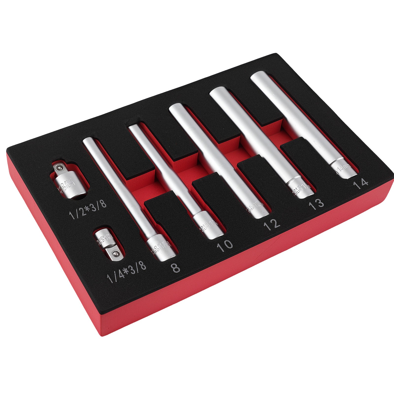3/8in Drive Extra Deep Socket 8-14mm Long Reach CR-V 6 Point Set + Adaptors