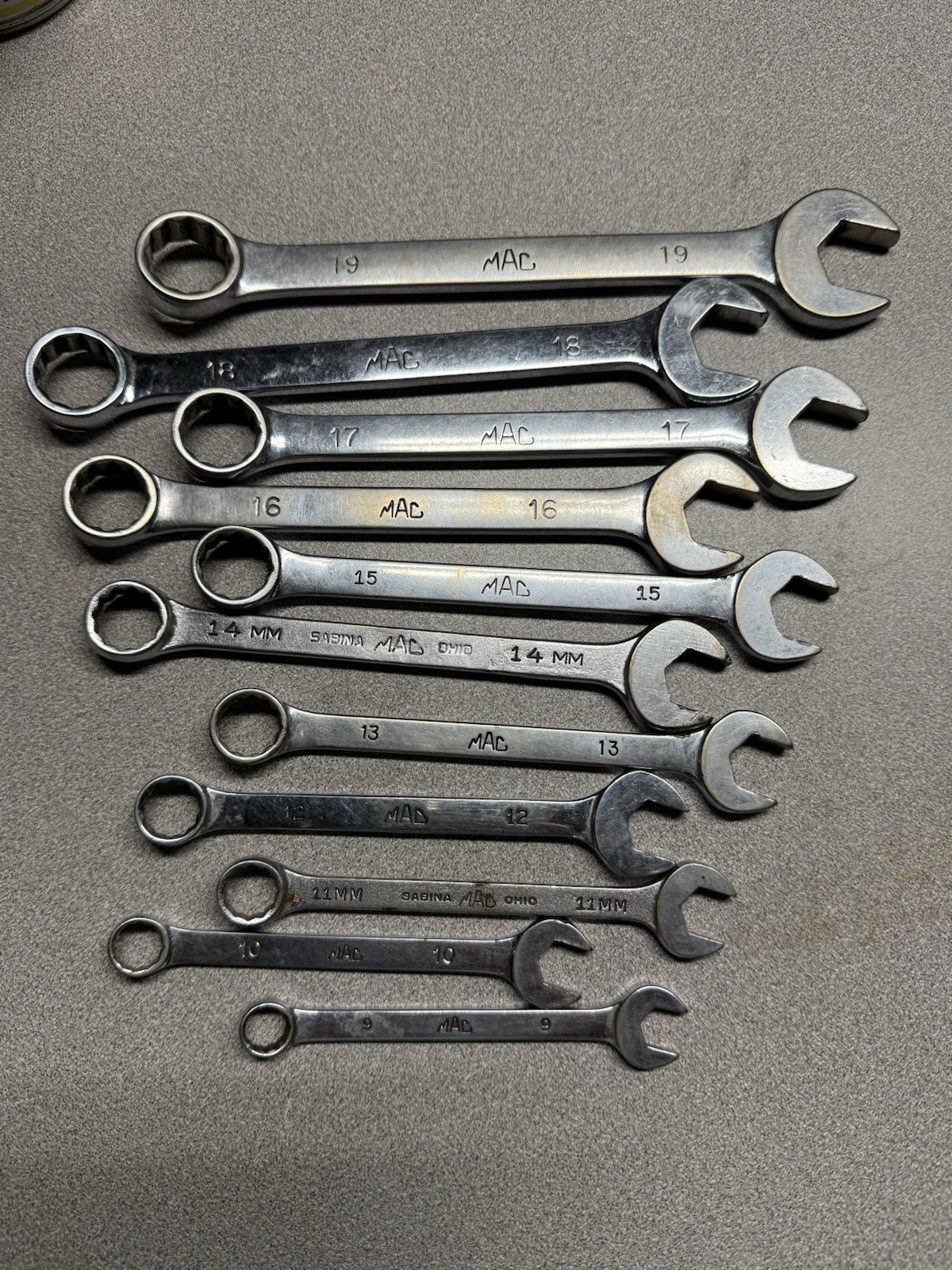 Mac Tools 11 Pc Metric Combination Wrench Set 9mm-19mm M9CW-M19CW w/rack