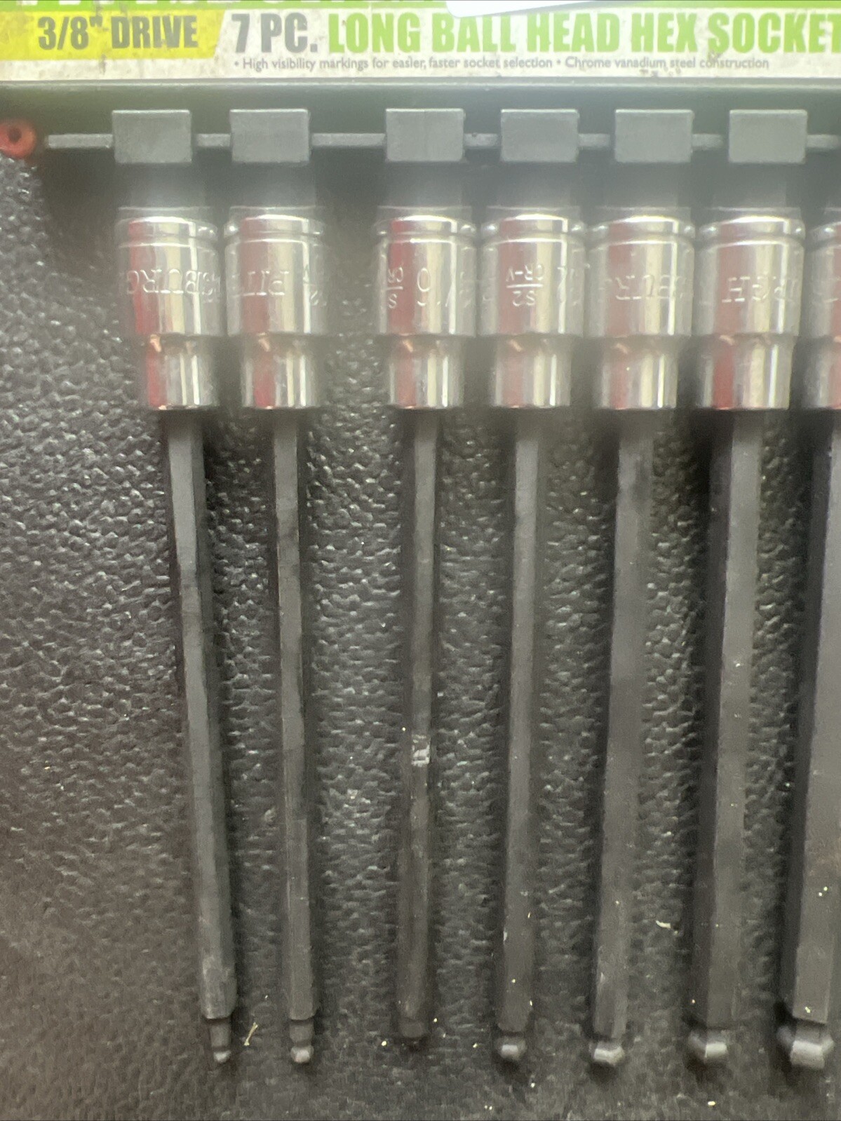 Pittsburg 3/8 Drive 7 Piece Long Ball Head Hex Socket Set
