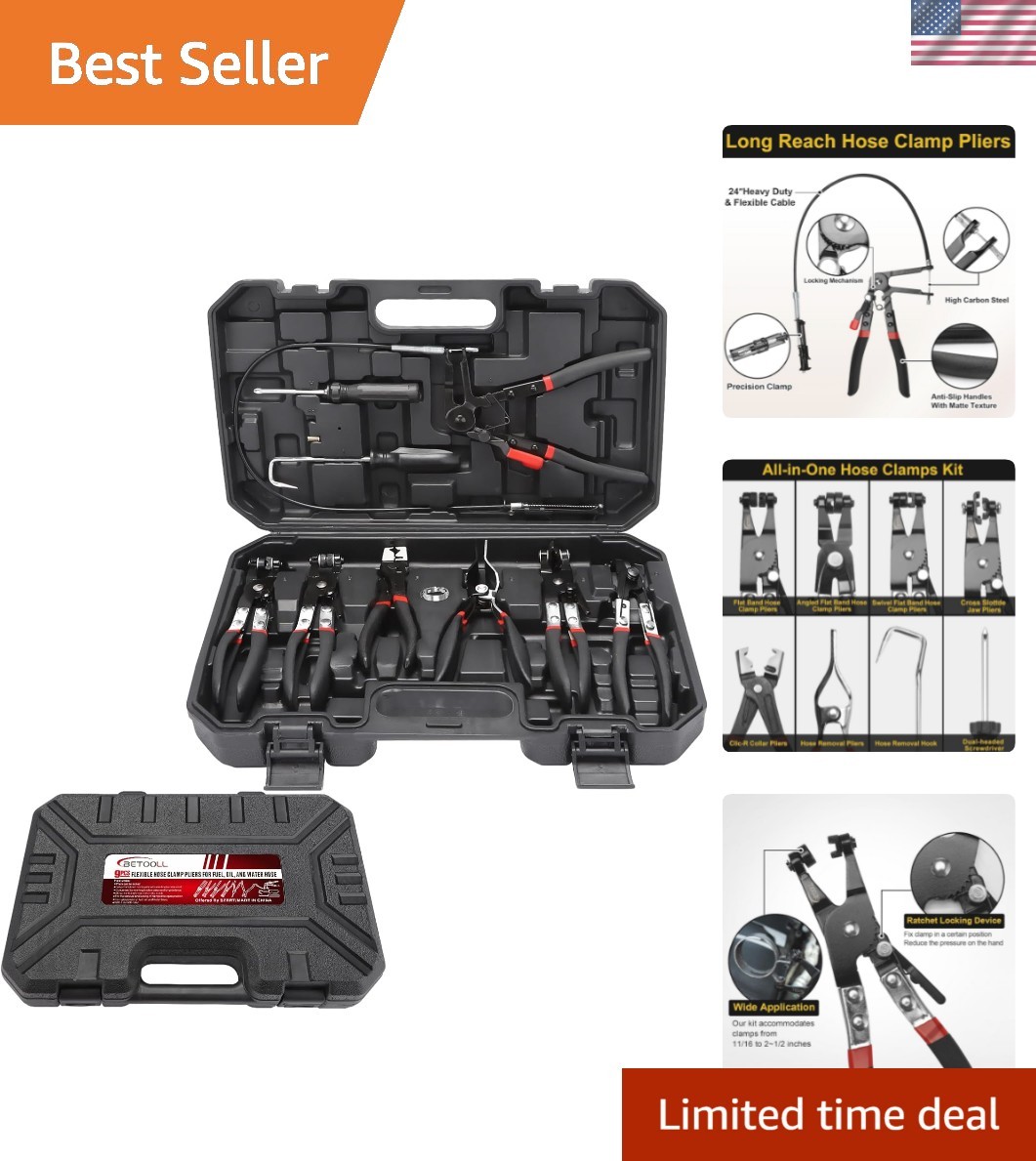High-Quality 9pc Ergonomic Hose Clamp Pliers for Plumbing & Auto Maintenance