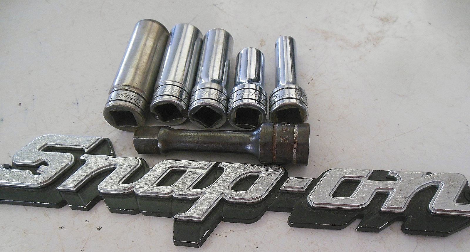 SNAP-ON LOT 3/8″ Dr 6 Pt Deep Chrome 9/16,1/2,7/16,3/8,5/16″ + 2″ EXTENSION USA