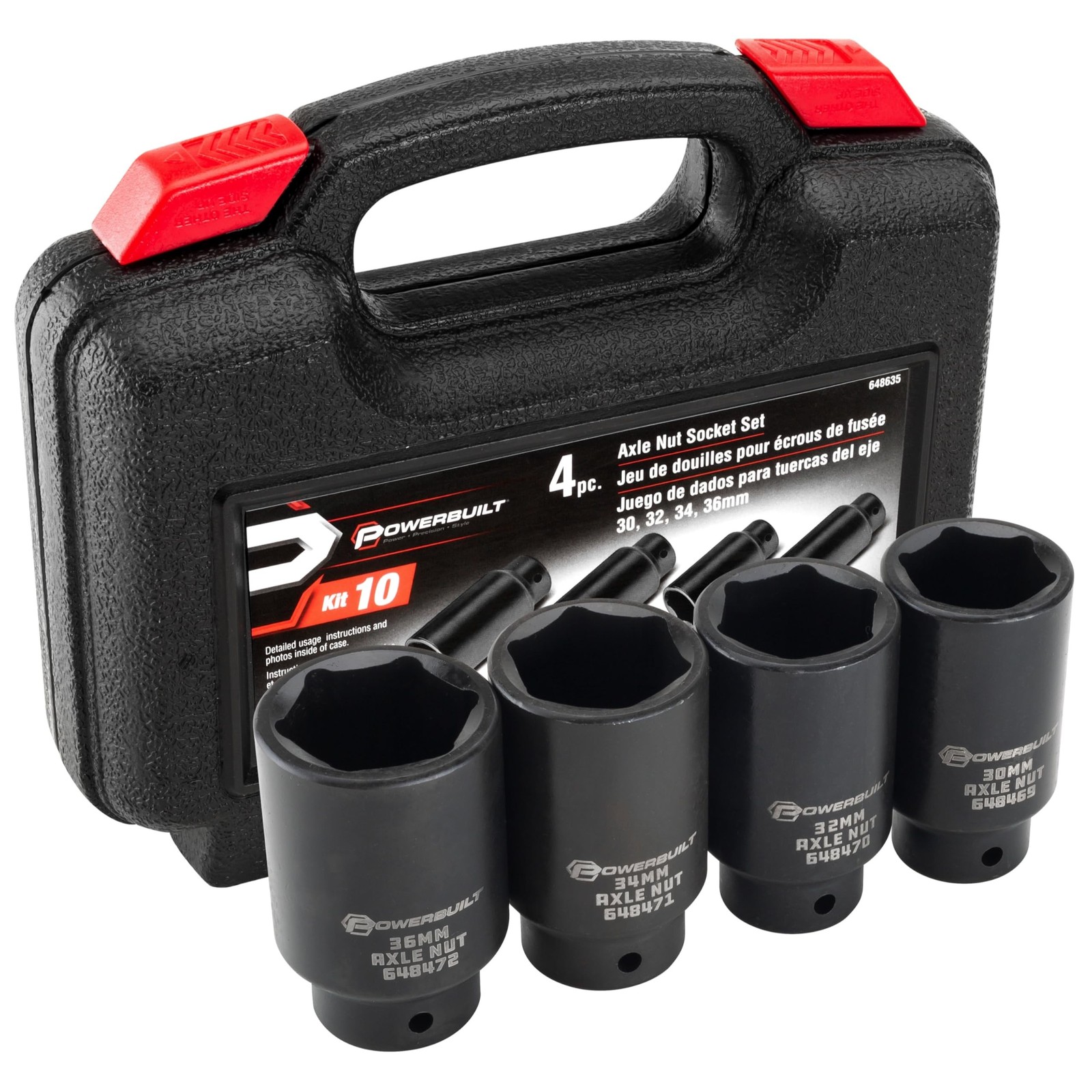 Powerbuilt 4 Piece Axle Nut Socket Set Kit 10 – 648635, Black