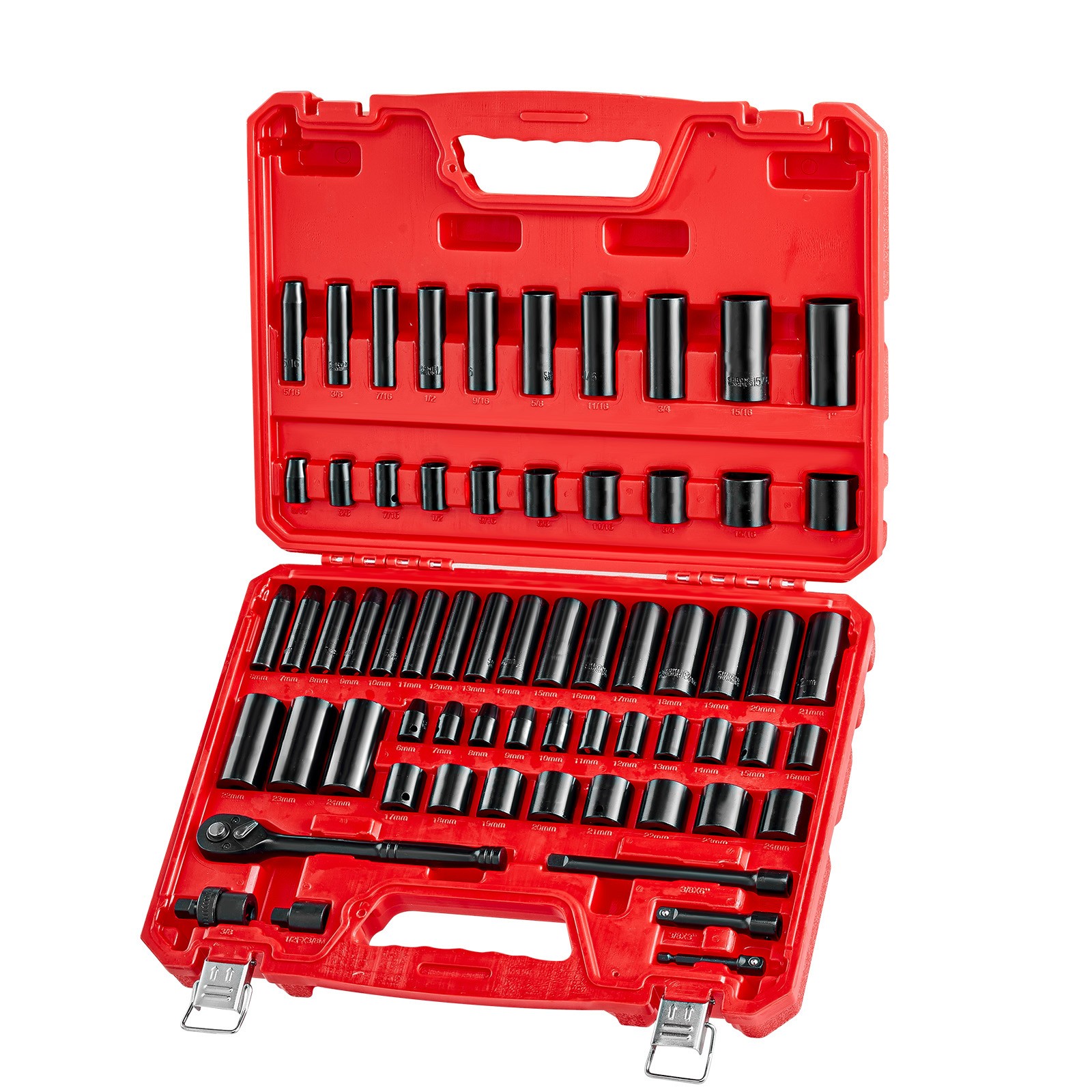 Uimoso 64-Piece 3/8 in Drive Impact Socket Set SAE 5/16-1 in & Metric 6-24 mm