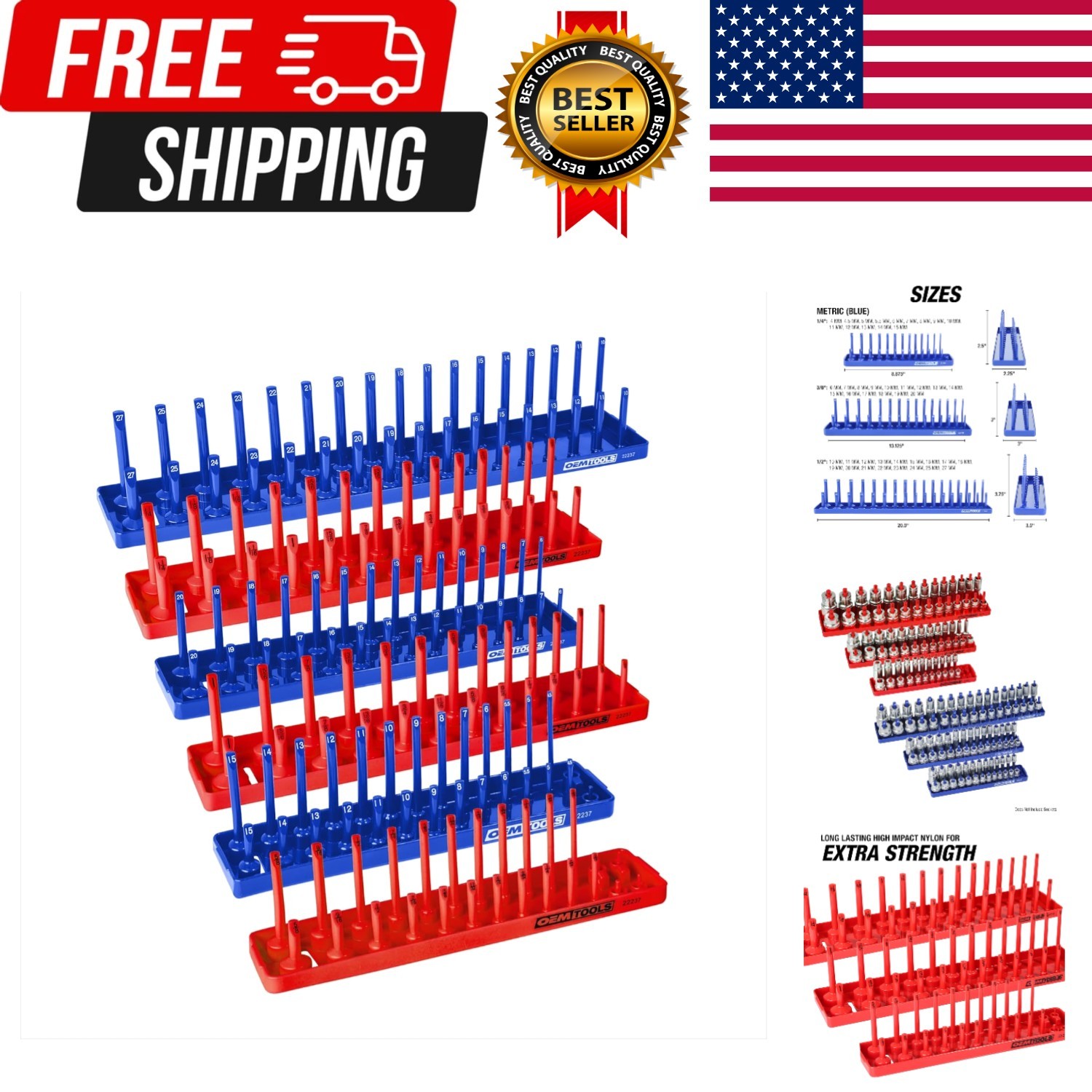 22237 6 Piece SAE and Metric Socket Tray Set, SAE and Metric Socket Storage f…