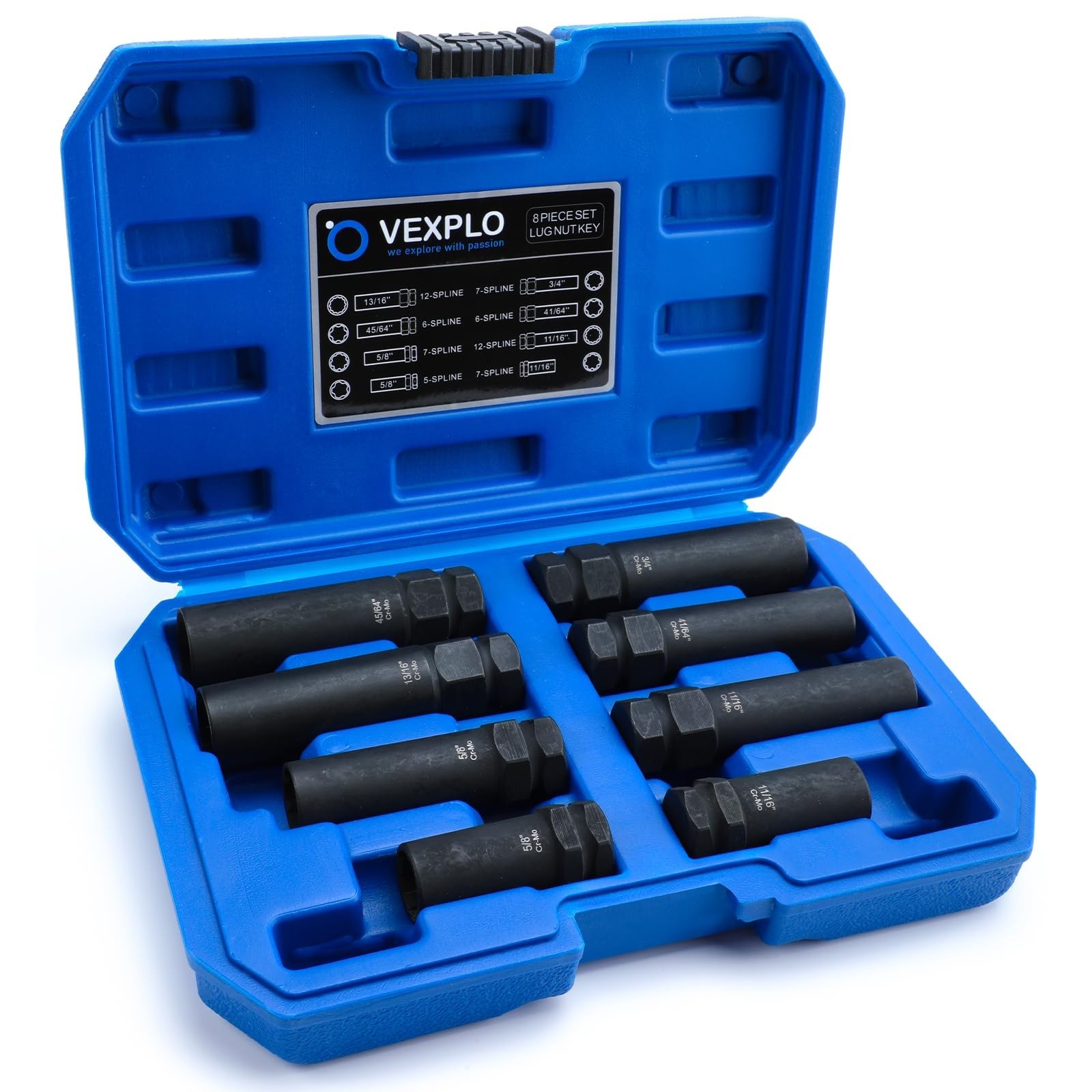 8-Piece Spline Lug Nut Socket Set | SAE & Metric Locking Key for Easy Removal, D