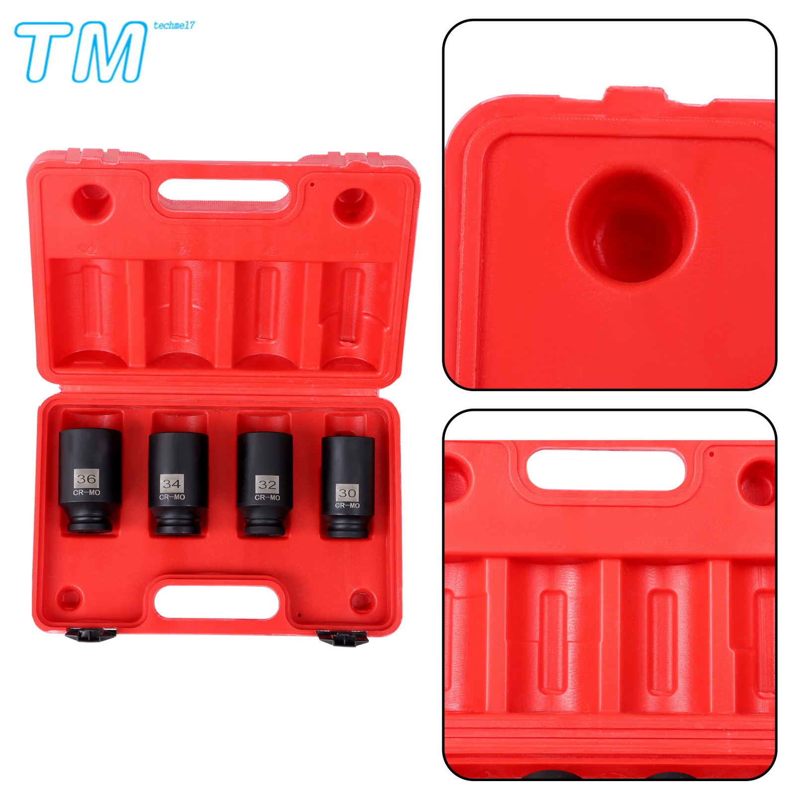 1/2» Drive Deep Spindle Axle Nut Impact Socket Set 12 point 30mm 32mm 34mm 36mm