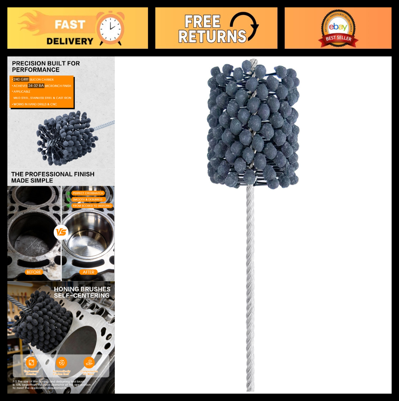 3.5 Inch Cylinder Hone Tool – 240 Grit Flexible for Engine Rebuilding & Crosshat
