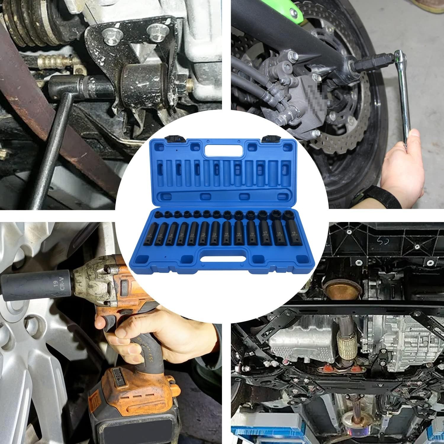 26pcs 3/8″ Impact Socket Set, Deep & Standard, Metric 7mm-19mm, 6-Point, Cr-V St