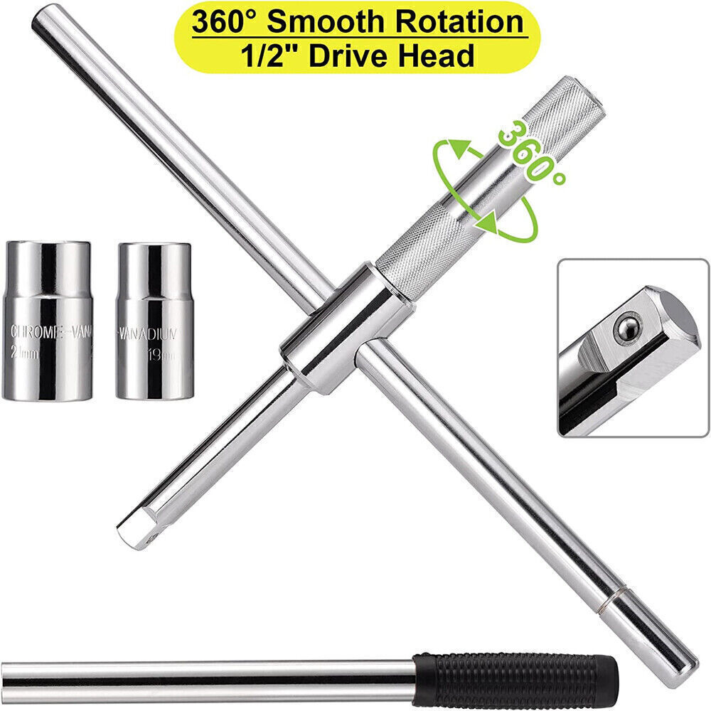 New Universal 23″ Extended Lug Wrench 4 Way Tire Iron Nut Wrench Set W/Socket US
