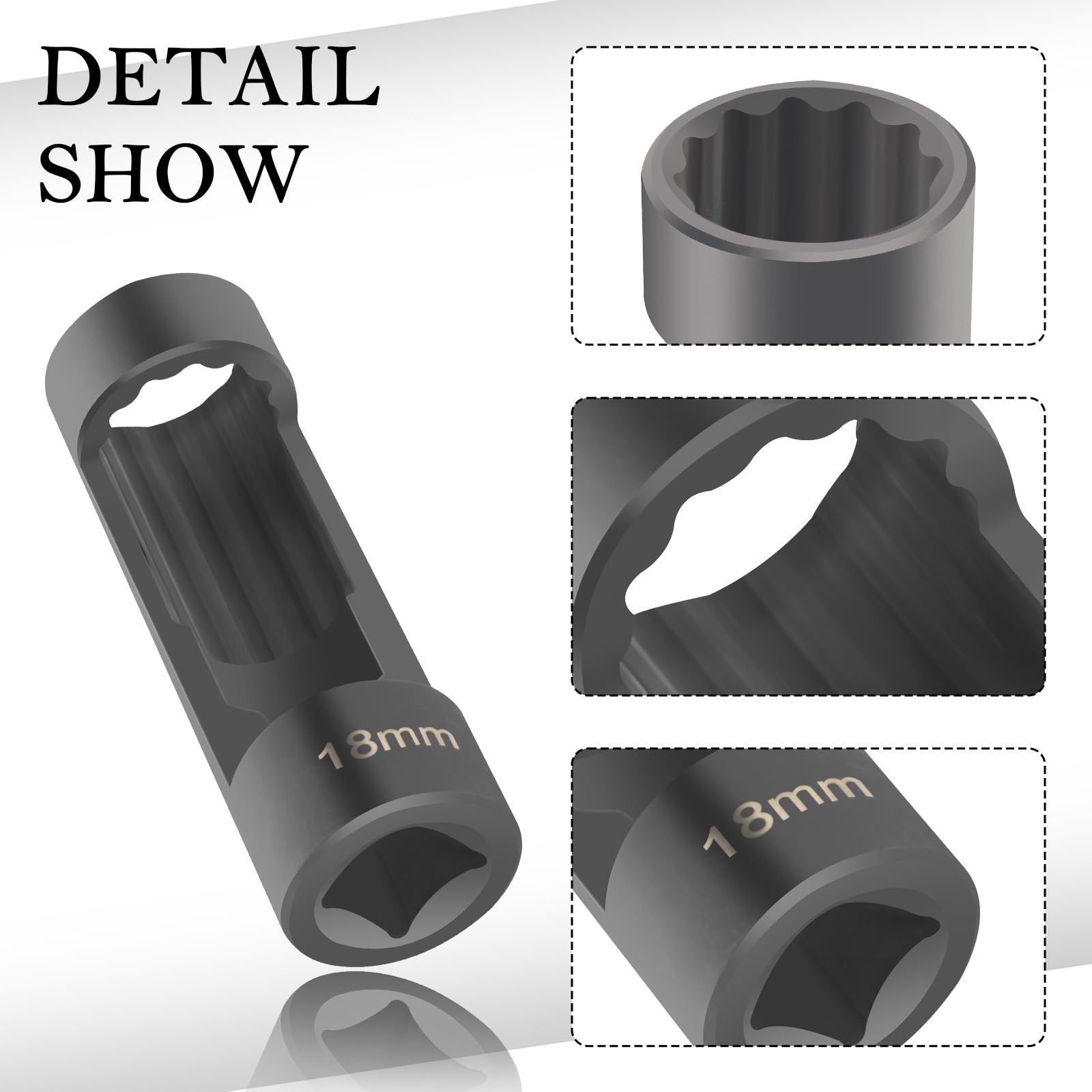 18mm Shock Absorber Socket for Removal of 3.15*1.02*1.02 inch, Black