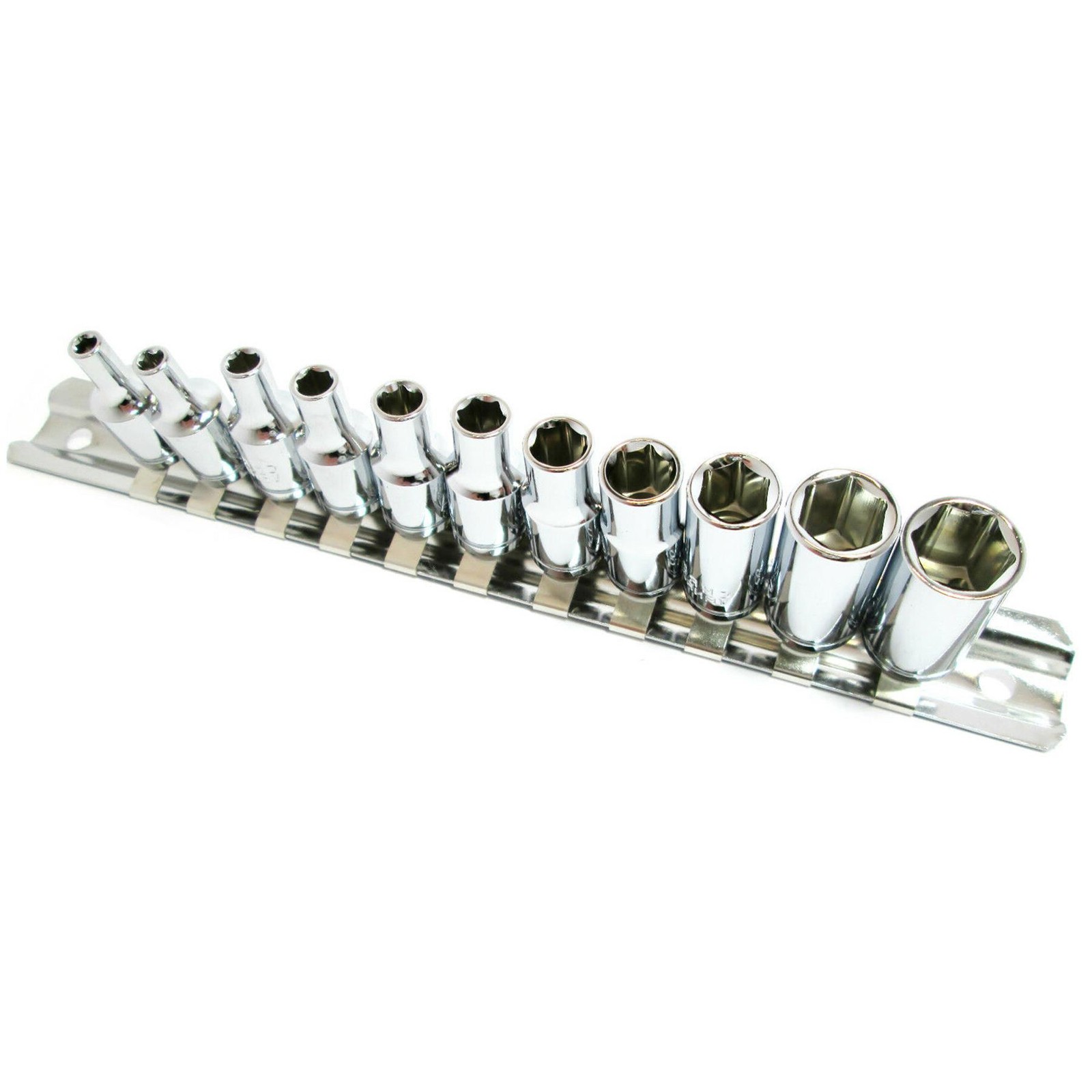 11pc 1/4″ Drive Female Socket Set CR-V Ba0-Ba10 with Rail For Cars & Bikes