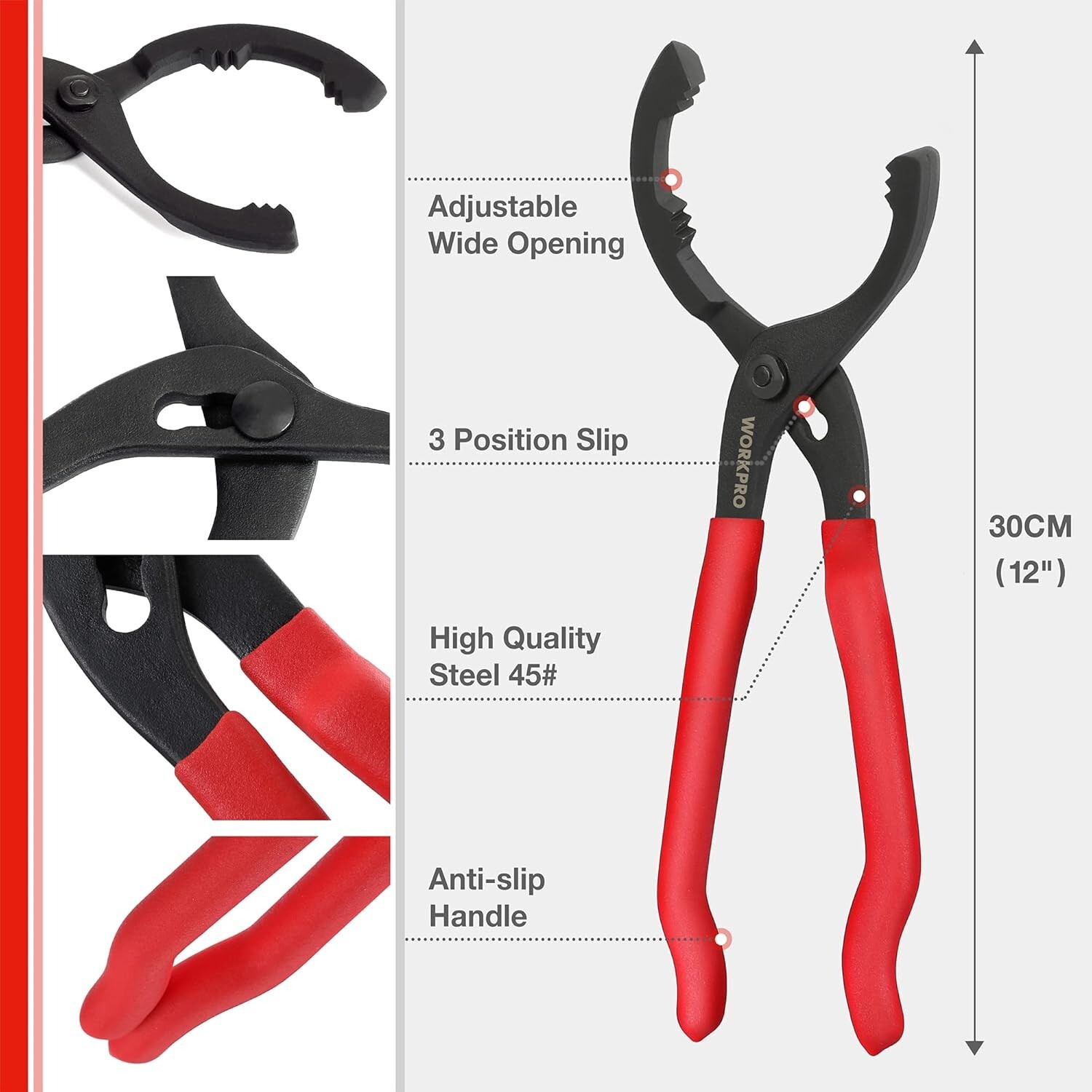 Professional 12″ Oil Filter Pliers with Soft Nonslip Grips for Easy Handling