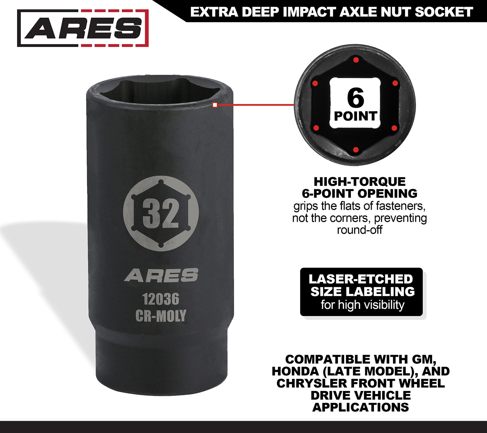 32MM Axle Nut Socket 6 Point Extra Deep 1/2Inch Drive Impact Tool»»
