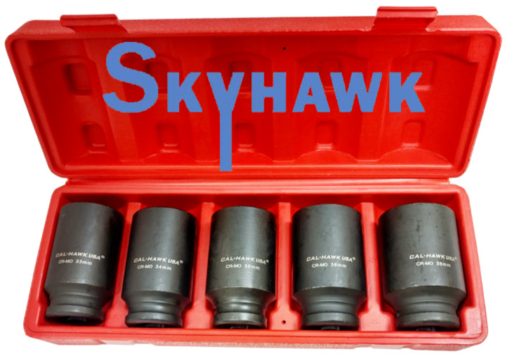 5 PC 1/2″ Dr FRONT & BACK WHEEL DR 6 Point Deep Spindle Axle Nut Socket Set