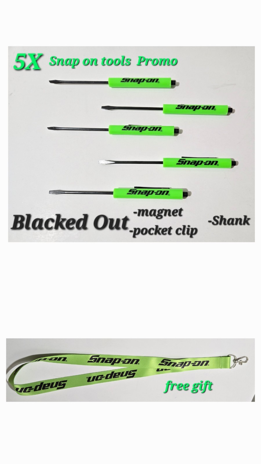 5 Snap on tools Special Edition pocket screwdrivers GREEN PROMO Blacked/Out+gift