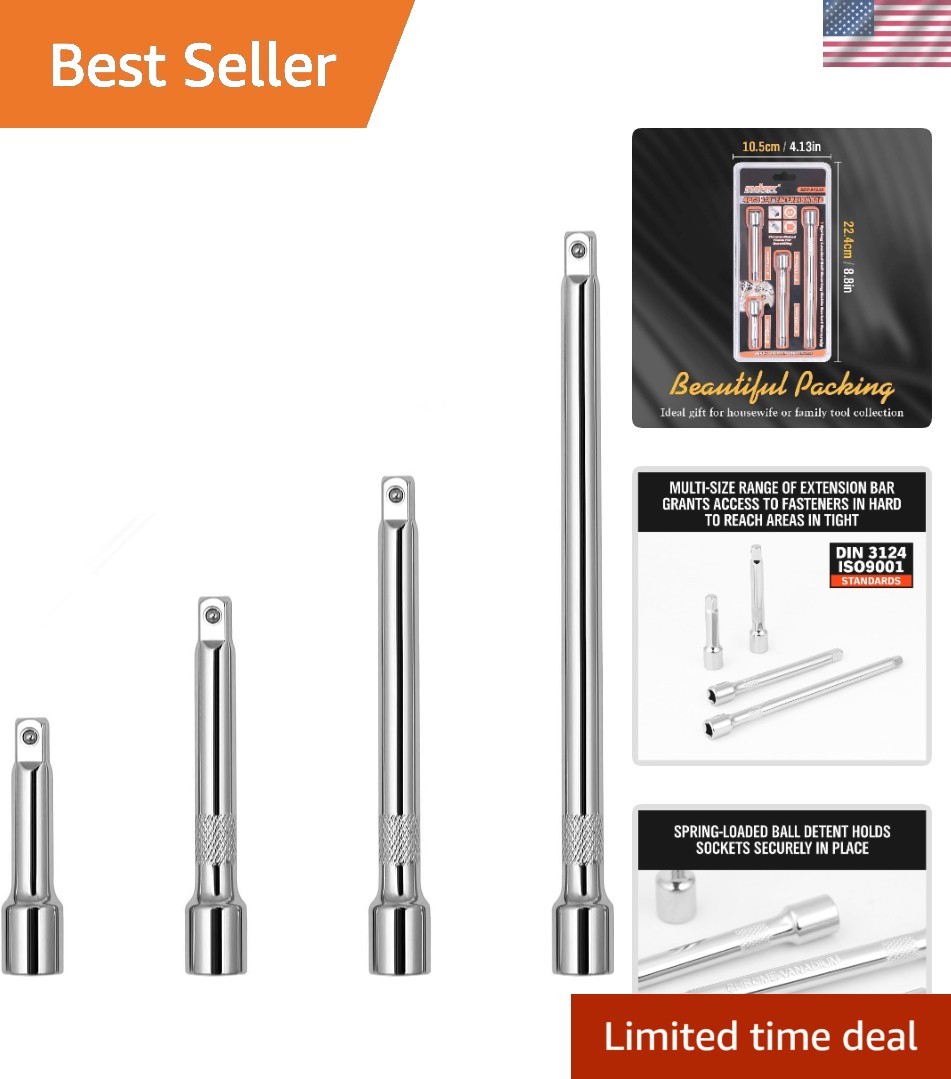 Versatile 4-Piece 1/4″ Socket Extensions: Secure Grip & Corrosion Resistance
