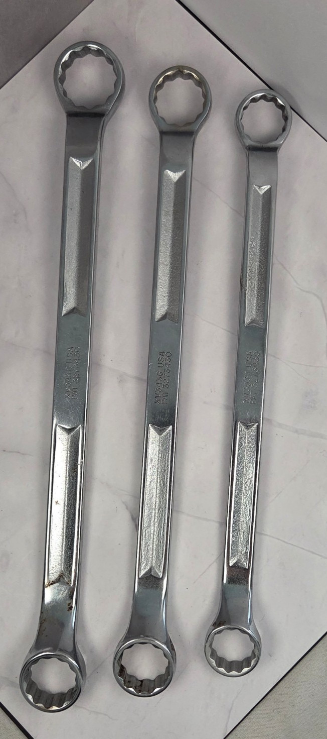 Vintage Snap On Box End Wrenches (3) XV3032; XV3436; XV3044 12pt. with Offset